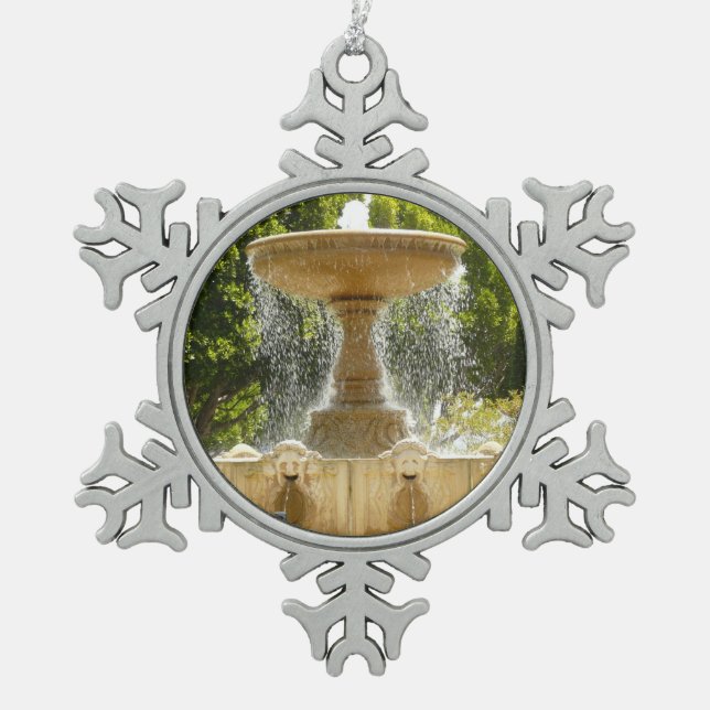 Sausalito Fountain California Travel Photography Snowflake Pewter Christmas Ornament (Front)