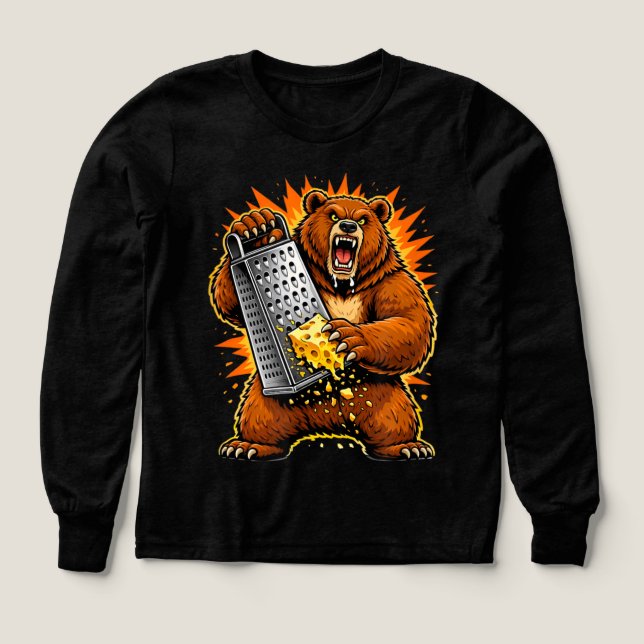 Savage Bear Grating Cheese | Funny Aggressive Anim Tri-Blend Shirts (Design Front)