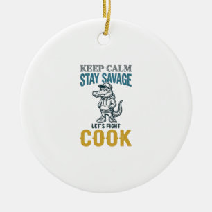 Savage Cook Alligator Vintage Engraving Graphic_1 Ceramic Ornament