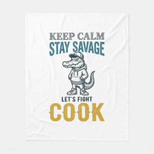 Savage Cook Alligator Vintage Engraving Graphic_1 Fleece Blanket