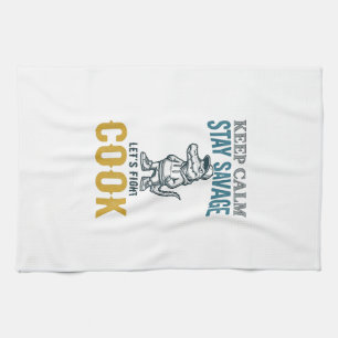 Savage Cook Alligator Vintage Engraving Graphic_1 Kitchen Towel