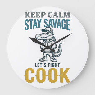 Savage Cook Alligator Vintage Engraving Graphic_1 Large Clock