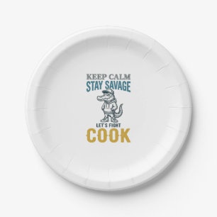 Savage Cook Alligator Vintage Engraving Graphic_1 Paper Plates