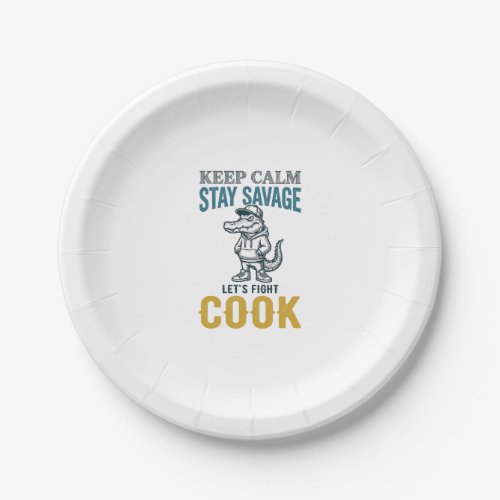 Savage Cook Alligator Vintage Engraving Graphic_1 Paper Plates
