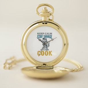 Savage Cook Alligator Vintage Engraving Graphic_1 Pocket Watch