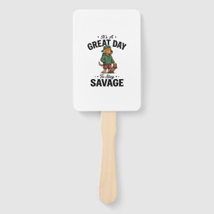 Savage Dog Vintage Engraving T-Shirt Design_1 Hand Fan