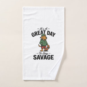 Savage Dog Vintage Engraving T-Shirt Design_1 Hand Towel