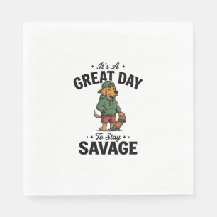 Savage Dog Vintage Engraving T-Shirt Design_1 Napkins