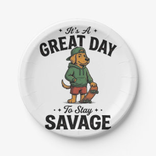 Savage Dog Vintage Engraving T-Shirt Design_1 Paper Plates