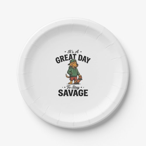 Savage Dog Vintage Engraving T-Shirt Design_1 Paper Plates