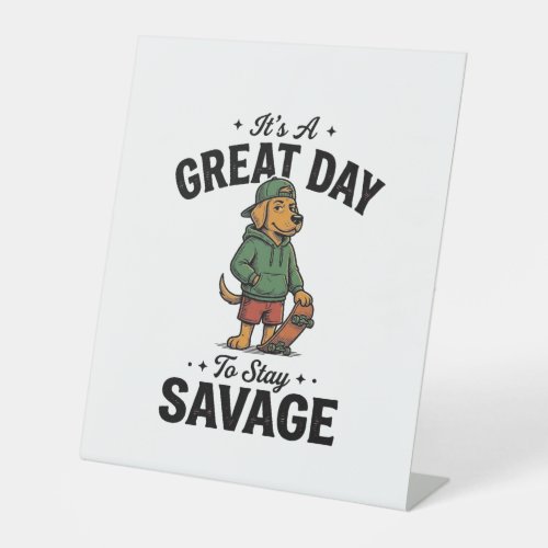 Savage Dog Vintage Engraving T-Shirt Design_1 Pedestal Sign