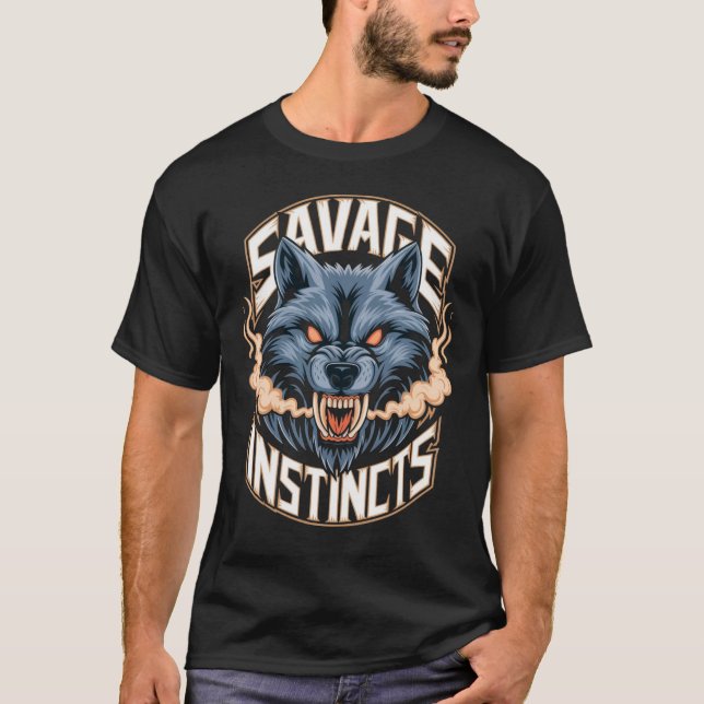 Savage Instincts – Ferocious Wolf Head with Flames T-Shirt (Front)