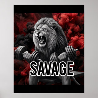 Savage Lion Gym Workout Fitness Motivation Poster