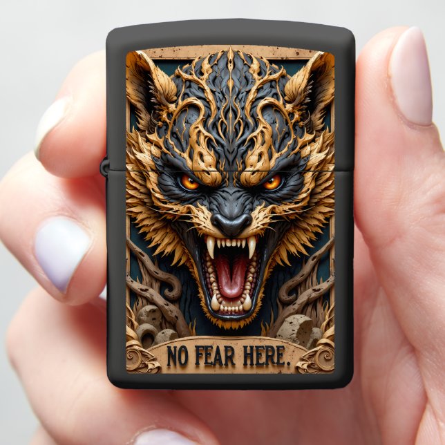 🐺 Savage Ornate Gold Wolf Head Zippo Lighter (In Hand)