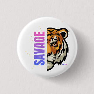 Savage Tiger Half Face Split Design Button