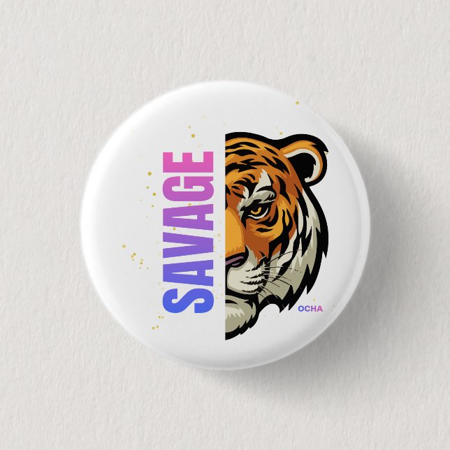 Savage Tiger Half Face Split Design Button (Front)