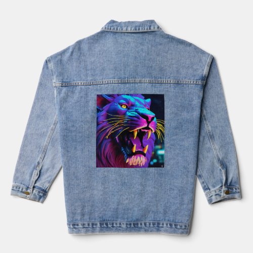 Savanna Chic Lion Print Womens Jacket Denim Jacket