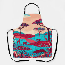 Savanna Grassland Aprons – Ruby & Cyan Print