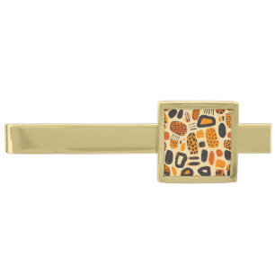 "Savanna Pop: Tribal Vibes in Orange & Black" Gold Finish Tie Bar