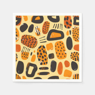 "Savanna Pop: Tribal Vibes in Orange & Black" Napkins