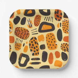 "Savanna Pop: Tribal Vibes in Orange & Black" Paper Plates