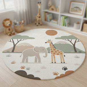 Savanna Sun Elephant Giraffe Motif ID1275 Outdoor Rug