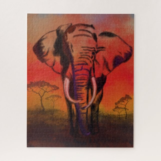 Savanna Sunset Elephant Puzzle (Vertical)
