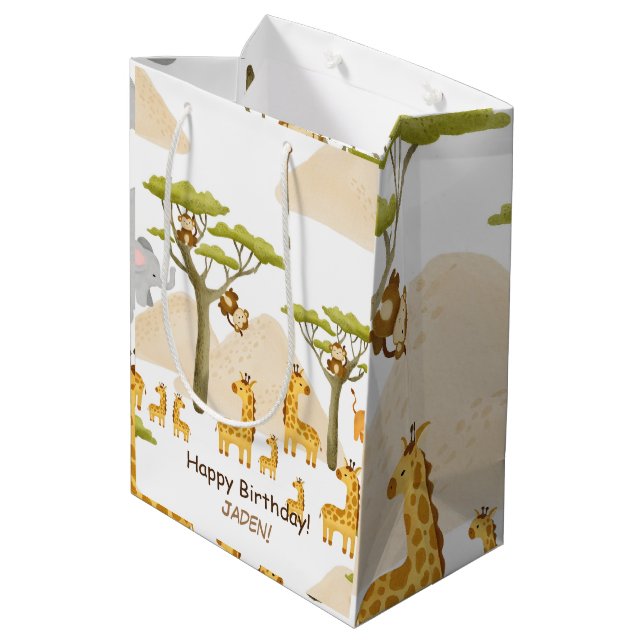 Savannah African animals yellow birthday  Medium Gift Bag (Back Angled)