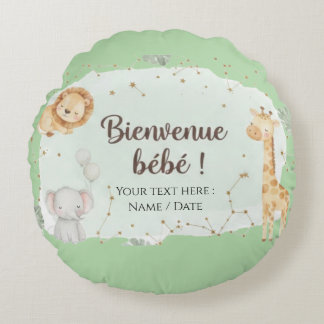 Savannah Animals Watercolor - Welcome Baby Round Pillow