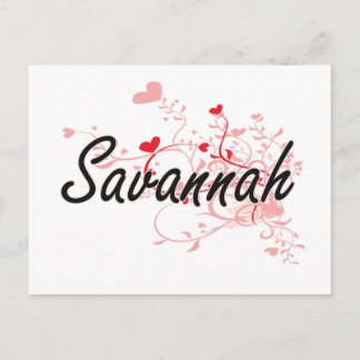 Savannah Artistic Name Design with Hearts Postcard