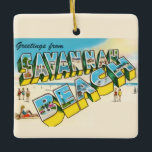 Savannah Beach Greeting Postcard Ornament<br><div class="desc">A fun,  colorful retro,  vintage postcard for Savannah Beach,  Georgia repurposed on a ceramic ornament.</div>