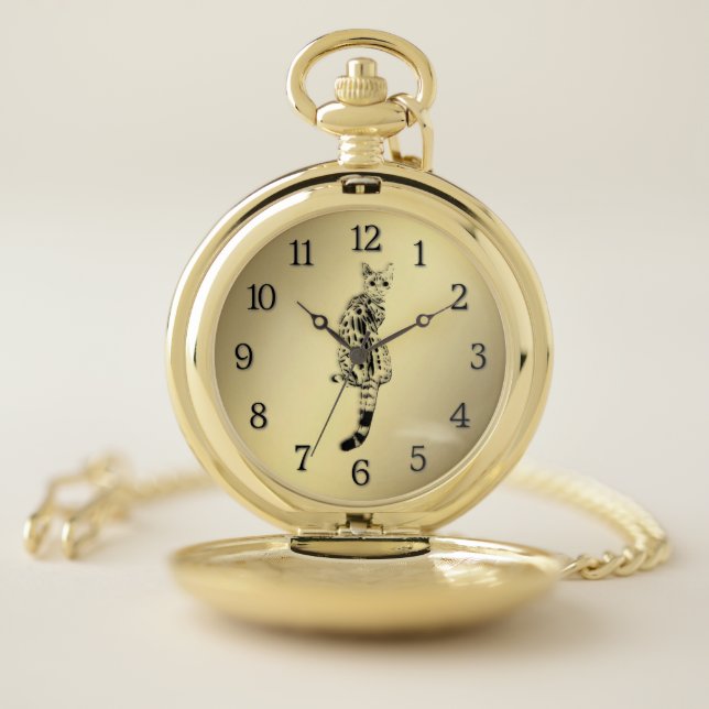 Savannah Cat Caught by Surprise Pocket Watch (Inside)