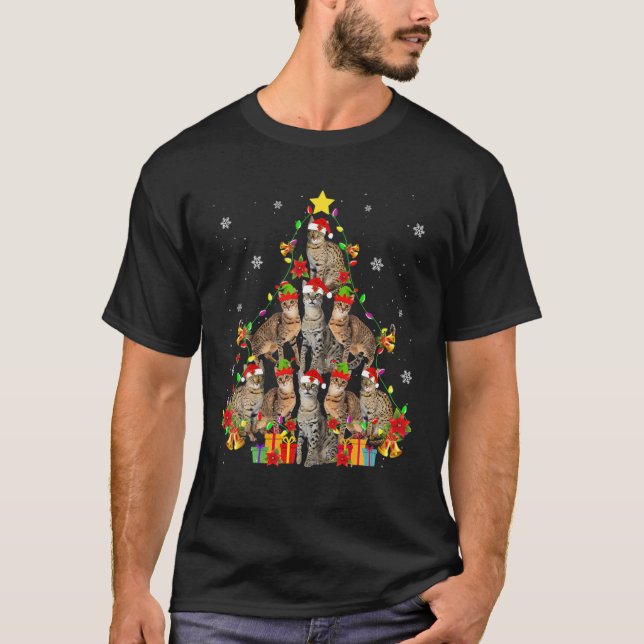 Savannah Cat Christmas Tree Funny Savannah Lover X T-Shirt (Front)