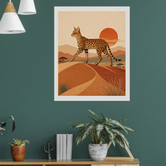 Savannah Cat Desert Sunset Wall Art Safari Boho 