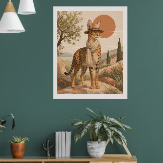 Savannah Cat Explorer Boho Wall Art Print Safari