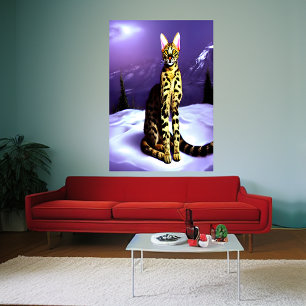 Savannah cat in mountain AI Art Poster