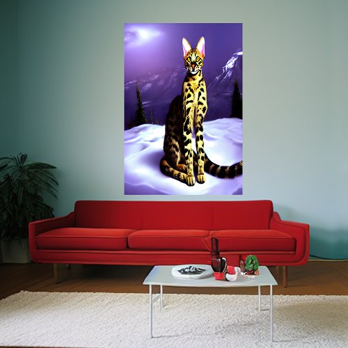 Savannah cat in mountain  AI Art Poster