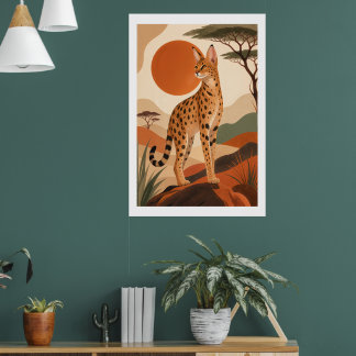 Savannah Cat on Rock Boho Wall Art Print Safari 