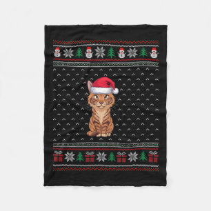 Savannah Cat Wearing Santa Hat Ugly Xmas Savannah Fleece Blanket