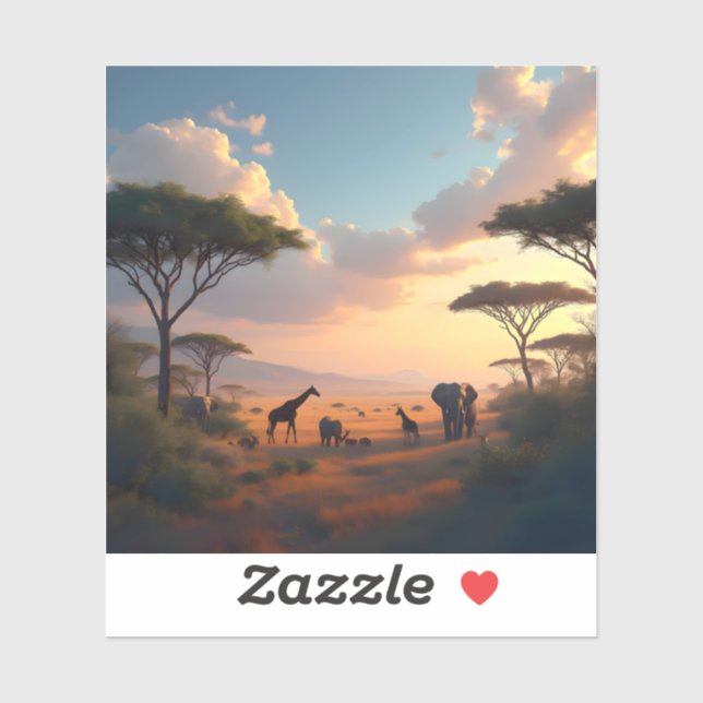 Savannah Dawn – African Sunrise Landscape Square Sticker (Sheet)