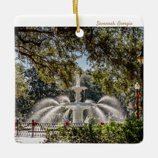 Savannah Fountain Holiday Ornament (Front)