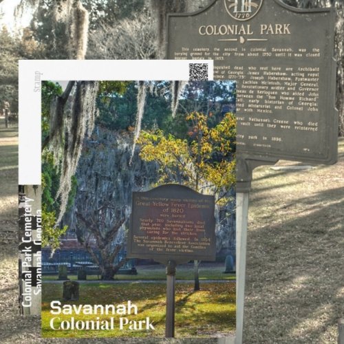 Savannah GA Colonial Park Yellow Fever Marker Postcard