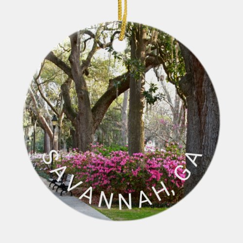 Savannah GA Forsyth Park Azaleas Live Oaks Moss Ceramic Ornament