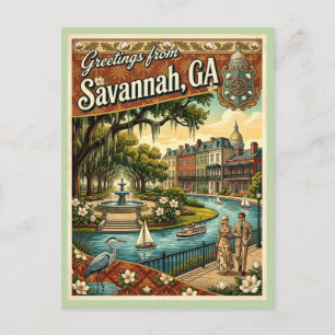 Savannah GA Greetings Vintage Style 1970s Postcard