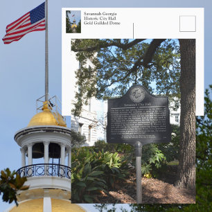 Savannah GA Historic City Hall Marker Photographic Postcard