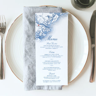 Savannah GA Map Elegant Navy Blue Wedding Menu