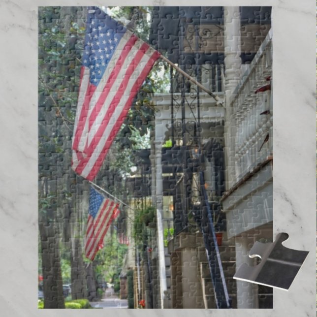 Savannah GA Patriotic Flags Jones St Photographic Jigsaw Puzzle (Creator Uploaded)