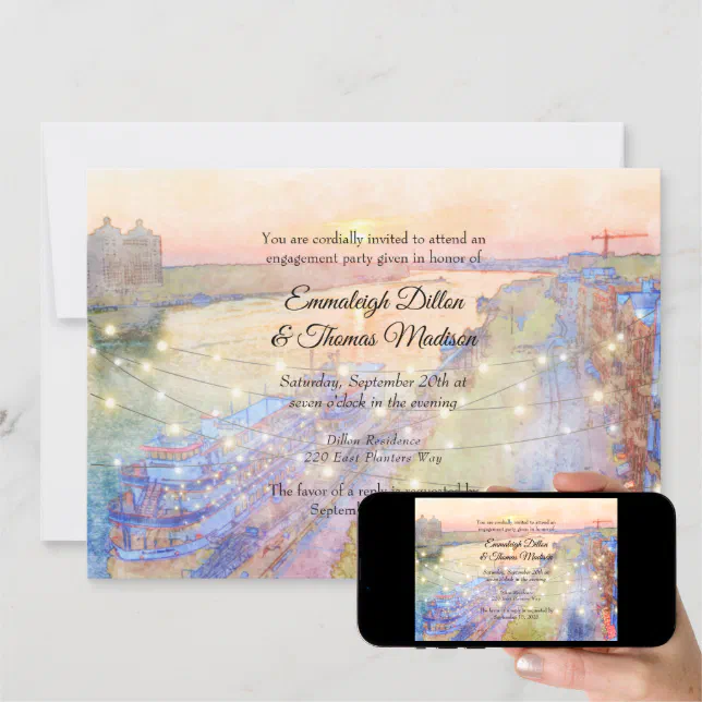 Savannah GA River Street Sunset Engagement Party Invitation Zazzle