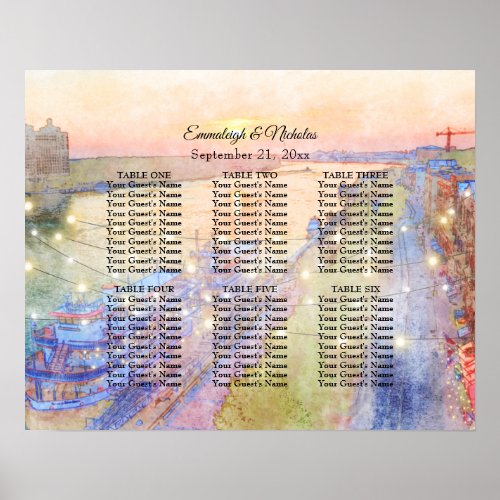 Savannah GA River Street Sunset Wedding Seat Chart