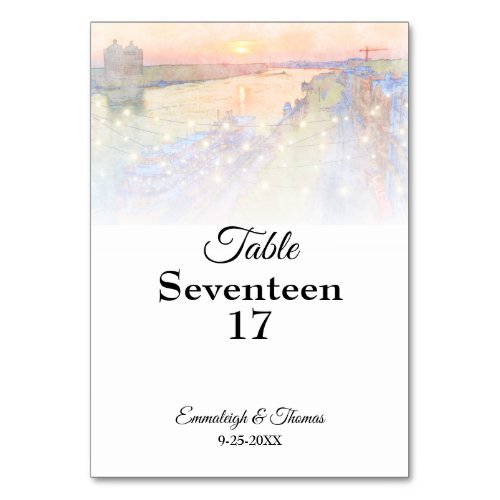 Savannah GA River Street Sunset Wedding Table Number